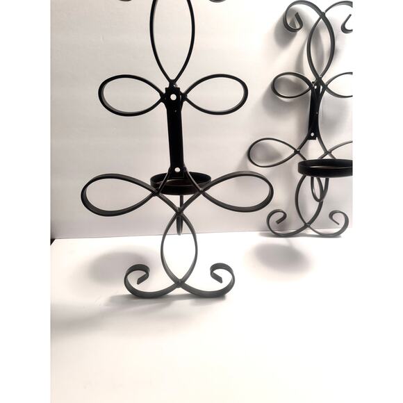 Ornate Black Iron Wall Sconce Candle Holders Set Of 2 Scroll Design 16" Tall - Picture 4 of 7